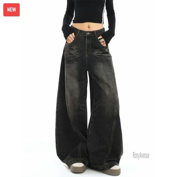 Wide Leg Barrel Jeans High Waist Baggy Denim Pants Streetwear - Picture 3 of 8